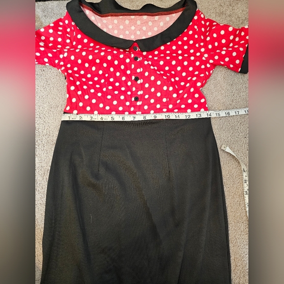 Vintage Cotton Casual Peter Pan Collar A-Line  Size Medium Red/Black - Picture 6 of 8
